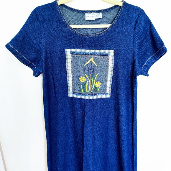 Vintage Embroidered Denim Dress - Picture 2 of 5